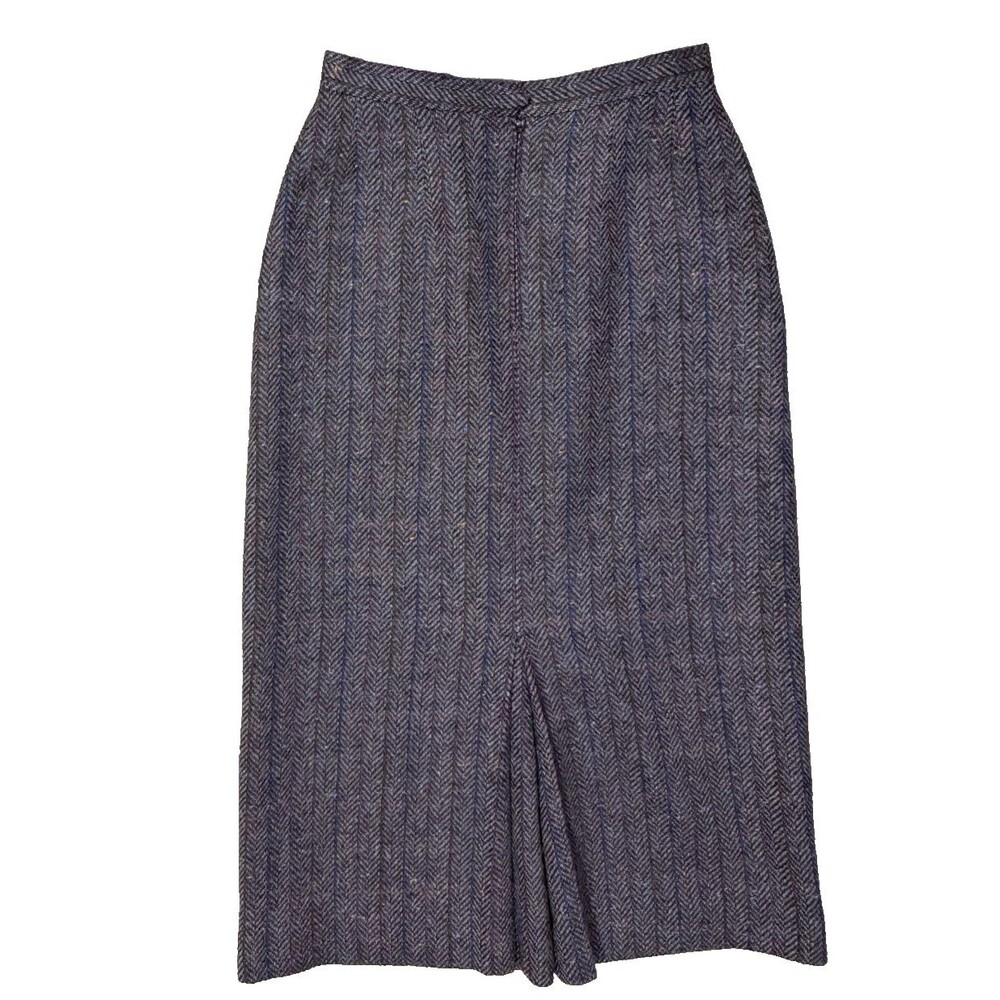 Corbin LTD Womens M Gray Herringbone Wool Blend Midi Skirt Lined Back Pleat USA